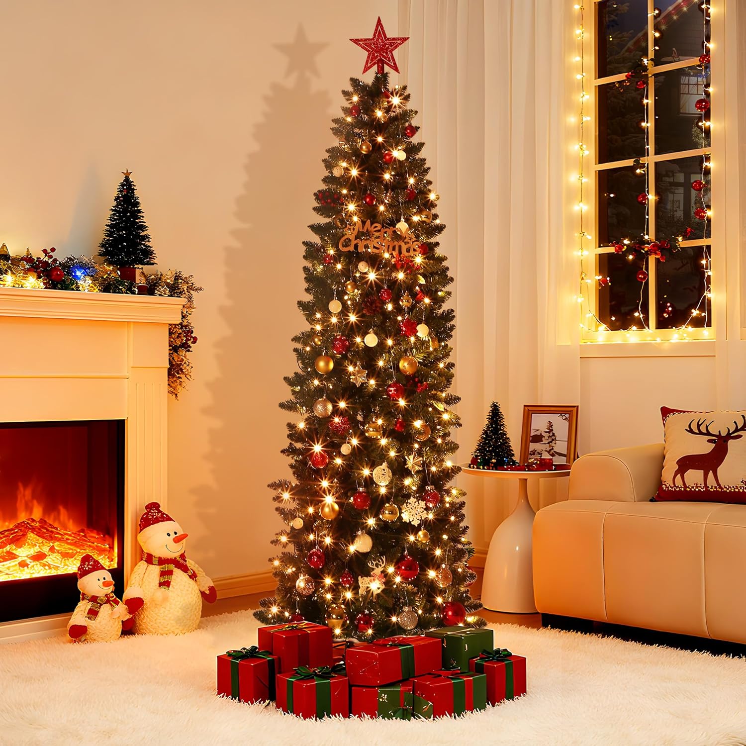 Slim Pencil Pre-Lit Christmas Tree - Indoor/Outdoor